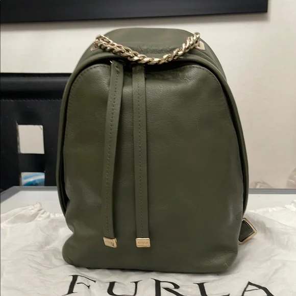 FURLA GREEN LEATHER BACKPACK WOMENS SIZE S Shop latest trending Furla Mineral Green color Backpacks  main image 2